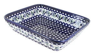 Plato de lasaña dulce Annie de cerámica polaca rosa azul - Imagen 1 de 1