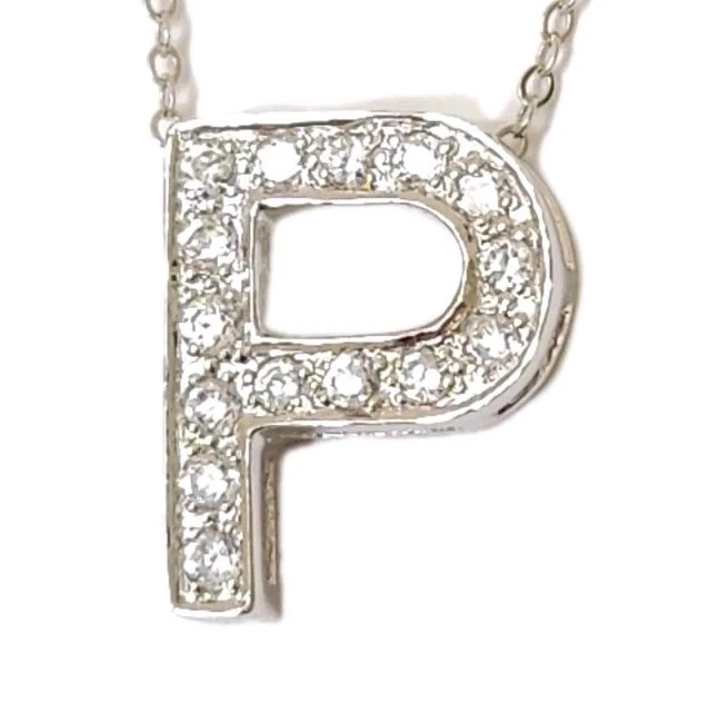 NUEVO Collar Cadena Colgante Erwin Perla Plata Esterlina Letra P Inicial 1CT CZ Foto 1 de 4
