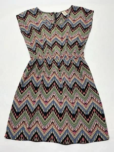 Artsy Boho Funky Chevron Print Cinch Taille Kleid Gr. M Y2K Hippie Retro USA Made - Bild 1 von 24