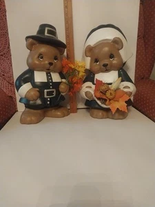 Pair  Vintage Large Handpainted Blue And White Ceramic Pilgrim Bears 13.5” Tall - Picture 1 of 14
