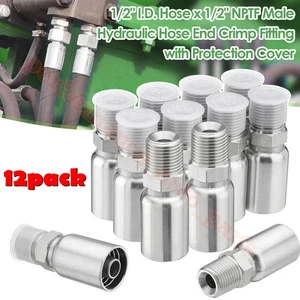 Confezione da 12 raccordi per tubi flessibili idraulici da 1/2", 1/2" I.D. Tubo x 1/2" NPTF maschio con protezione - Foto 1 di 17