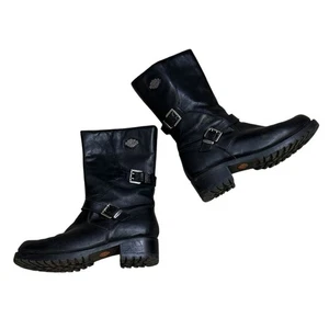 Harley Davidson Damengröße 9,5 schwarz Leder Addison Reißverschluss Schnalle Stiefel  - Bild 1 von 8