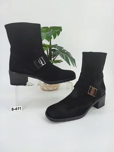 Salvatore Ferragamo Mujer Negro Gamuza Cuero Botines Talla 8.5B EE. UU. - Imagen 1 de 9