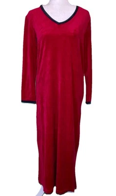 Karen Neuburger 女式红色丝绒休闲服经典长袖睡衣 Med — 第 1/4 张图片