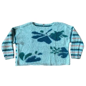 Free People Lily Mosaic Sky Sweater Wool Blend Boho Blue Cozycore Comfy Lounge - Picture 1 of 9