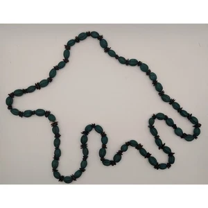 Vintage Boho Wood Bead Necklace Green Oval Brown Disk Spacer Tribal Style - Picture 1 of 1