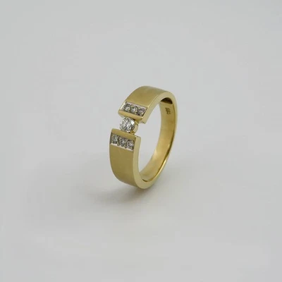 Ring mit ca. 0,16ct H-si Brillant in 585/14K Gelbgold Gr. 54 / Mattiert - Bild 1 von 4