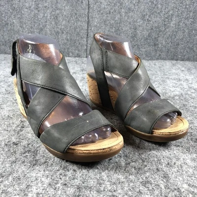 Bussola Wedge Sandals Womens Size 6.5 EU Gray Cork Crisscross Open Toe Backstrap - Image 1 of 4