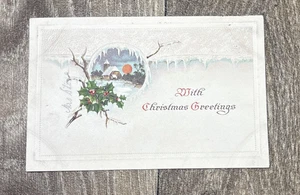 Cartolina d'epoca natalizia "Con auguri di Natale" scena di neve - Foto 1 di 3