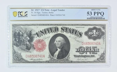 1917 $1 Legal Tender Fr#36 Large Note About Unc 53 PPQ PCGS *9524 - Image 1 of 3