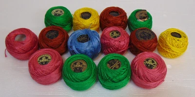 DMC Cotton Perle Floss Ball Lot of 14 Needlepoint Embroidery Thread France 5 8 - Image 1 of 4