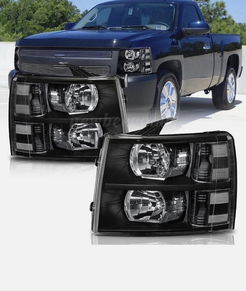 Faros de carcasa negros diestro aptos para Chevy Silverado 1500 2500HD 2007-2013 Foto 1 de 4