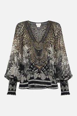 Camilla Blouse SizeAU/UK M US XS Silk Order of Disorder Shirred Hem Long Sleeve - Imagem 1 de 4