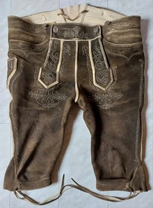 Kniebund Trachten Jäger Hirschleder Hose Größe 54 56 braun weich Top Patina - Picture 1 of 10