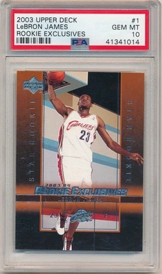 LEBRON JAMES 2003/04 UD ROOKIE EXCLUSIVES #1 RC ROOKIE CAVALIERS PSA 10 GEM MINT - Image 1 of 2