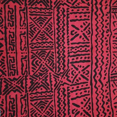 African Tribal Fabric Mudcloth Bogolan Inspired Burlap Jute Red Black Print 2 Yd - Image 1 of 4
