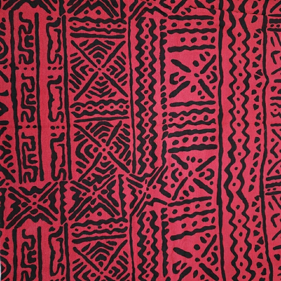 African Tribal Fabric Mudcloth Bogolan Inspired Burlap Jute Red Black Print 2 Yd - Image 1 of 4