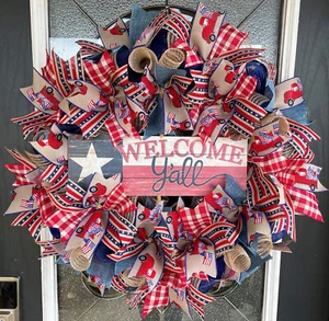 XL Patriotic 4th of July Country Truck Farmhouse Front Door Wreath Home Decor - Picture 1 of 6