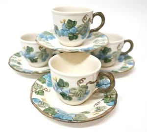 Vintage Metlox Sculptured Grape Poppy Trail Coffee Cup & Saucer Set of 4 - Picture 1 of 4