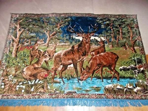 Vintage Large Tapestry Rug Wall Art Decor Deer Buck Wildlife - Picture 1 of 7