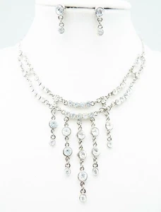 DESIGNER INSPIRIERT 18 Zoll KLAR KRISTALL SILBER HALSKETTE OHRRINGE SCHMUCKSET NEU - Bild 1 von 5
