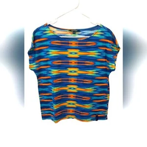 Lauren Ralph Lauren Blouse Womans Large Aztec Short Southwest Bohemian Colorful - Picture 1 of 10