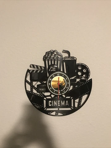 Cinema Themed Wall Clock, Black, made of vinyl record Cover