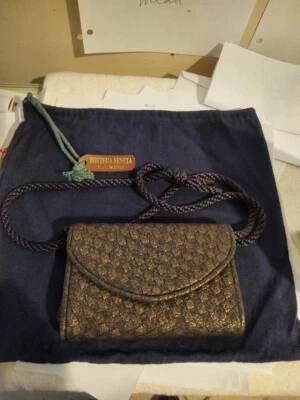 BOTTEGA VENETA vintage woven navy/gold clutch/shoulder bag CLASSIC! - Image 1 of 4