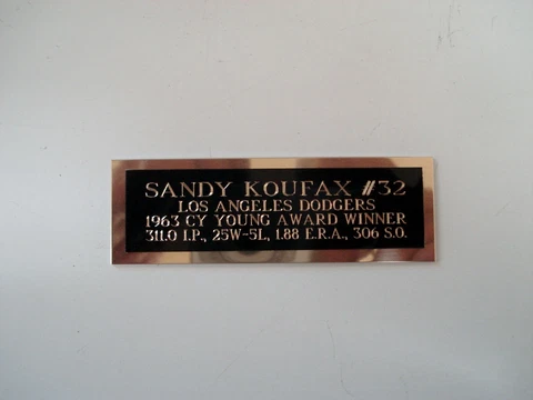 Sandy Koufax Dodgers 1963 Cy Young Baseball Card Plaque Nameplate 1" X 3" Cover