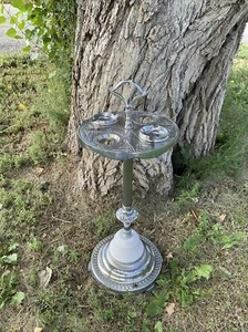 NICE! Vintage Swag Glass Lamp Deco Cocktail Smoker Pipe Stand Ashtray MCM Table - Picture 1 of 16