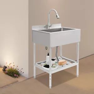 1-Bowl Kitchen Sink Stainless Steel Sink Bathroom Washing Sink Free Standing - Picture 1 of 12