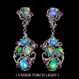 Pendientes De Plata 925 De Verano Óvalo De Ópalo De Fuego 8x6mm Joya De Rubí - Imagen 1 de 9
