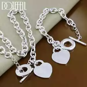 DOTEFFIL 925 Sterling Silver Heart TO Buckle Necklace Bracelet Wedding Jewelry - Picture 1 of 6