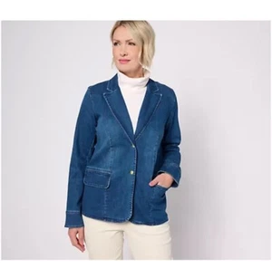 Denim Co Heritage Easy Stretch Denim Blazer Size XS Medium Wash A624165 - Picture 1 of 15