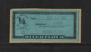 Ingresos de Estados Unidos: sello de harina mixta pagado con impuestos Springer #FD6A; 1/4bbl edición de 1916 (roul 31/2) - Imagen 1 de 2