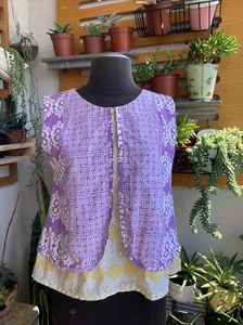 Batik Trusmi (BT) Women's S/M Sleeveless Blouse Casual Yellow Purple - Picture 1 of 12