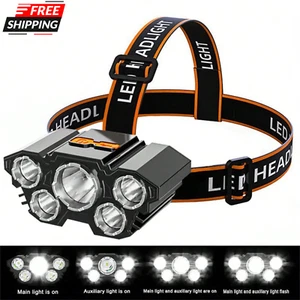 5m Head LED Rechargeable Headlamp 1 Waterproof Strong Light for Camping Fishing - Picture 1 of 10