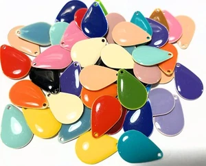 120 Silver Plated Brass & Epoxy Double Sided 20x14mm Teardrop Charm Mix - Picture 1 of 4
