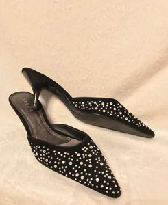 UNISA Black Suede With Rhinestones Slides Mules Shoes, 8 - Foto 1 di 12