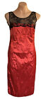 LISA BARRON SIZE 10  RED SATIN DRESS BLACK  LACE DETAIL