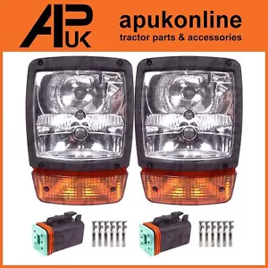 Pair Headlights Head Light lamps & Male Plugs for JCB Telehandler Loader Loadall - Picture 1 of 6