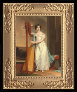 1800's Lady With Playing Her Harp Miniature Dollhouse Art Picture 8046 - Picture 1 of 1
