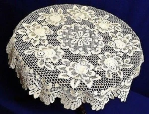 Lace Table Topper Tablecloth Alpine Rose 30" Round Ecru Diningroom Bedroom - Bild 1 von 3