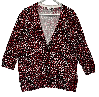 Suéter Cárdigan Avenue Mujer Talla 14 16 Rojo Negro Blanco Mangas 3/4 Abotonable Foto 1 de 4