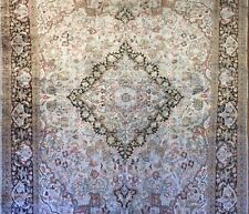 Intricate Indian - 1960s Vintage Kashmir Rug - Floral Silk Carpet 5.10 x 8.9 ft.