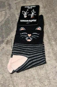 New 3 Pack Youth Kids Girls Socks Crew Cat One Size Halloween Fits Ages 5-10 Yrs - Picture 1 of 3