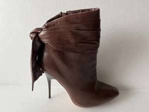 Alexander McQueen Brown Leather Ankle Booties w/ Bow, Size 39.5 (IT) 9.5 (US) - Picture 1 of 12