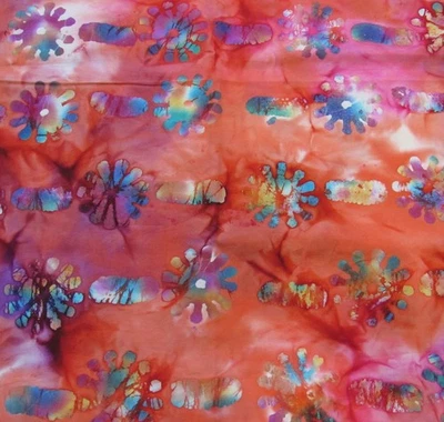 Tela acolchada de algodón floral multicolor rojo sandía batik mano 1+ yardas 45" W Foto 1 de 3