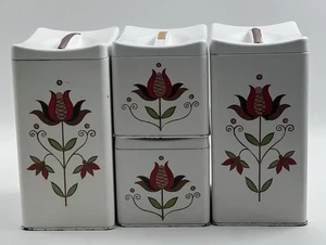Vintage Ransburg Four Piece Canister Set Tulips - Picture 1 of 16