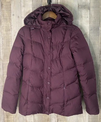 Tommy Hilfiger Borgoña Vino Acolchado Abajo Extraíble Capucha Parka Abrigo Chaqueta Talla M Foto 1 de 4